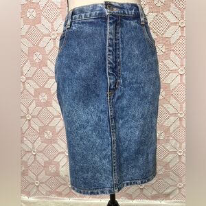 Vintage Acid Wash Denim Midi Skirt